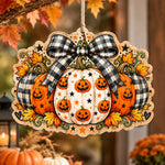 Halloween MDF Wood Hanging Wall Decor – Mono Plaid Pumpkin Bunch - MintiHome