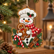 Christmas MDF Wood Hanging Wall Decor – Chef Snowman Gingerbread Man hanging wall decor with printed artwork and cut silhouette.