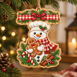 Christmas MDF Wood Hanging Wall Decor – Snowman Gingham Bow Banner hanging wall decor with printed artwork and cut silhouette.
