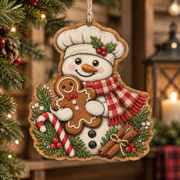 Christmas MDF Wood Hanging Wall Decor – Cozy Scarf Snowman Cookie hanging wall decor with printed artwork and cut silhouette.