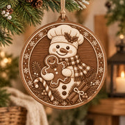 Christmas MDF Wood Hanging Wall Decor – Wood Tone Snowman Medallion hanging wall decor with printed artwork and cut silhouette.