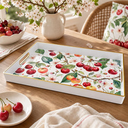 Watercolor Cherry Plastic Serving Tray – Cherry Blossom plastic serving tray shown in a rectangular product view.