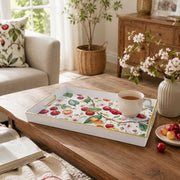Watercolor Cherry Plastic Serving Tray – Cherry Blossom plastic serving tray shown in a rectangular styled scene.