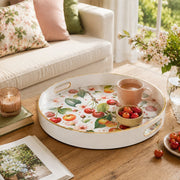 Watercolor Cherry Plastic Serving Tray – Cherry Blossom plastic serving tray shown in a round styled scene.