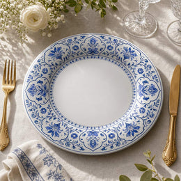 Wedding Blue White China Charger Plate – Delft Damask Border - MintiHome