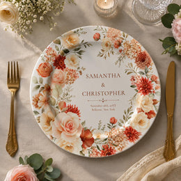 Wedding Personalized Floral Charger Plate – Roses Peony Monogram - MintiHome