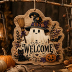 Welcome Witch Ghost MDF Wood Hanging Wall Decor – Black Cat - MintiHome
