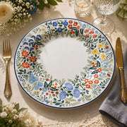 Wildflower Meadow Wedding Decorative Plastic Plate – Blue Border full-print plastic serving tray shown in a product view.