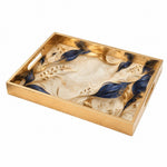 Abstract Leaves Glass Serving Tray – Marble Blue Gold - MintiHome