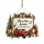Bless This Home Acrylic Hanging Wall Decor with Deer and Red Truck - MintiHome
