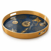 Christmas Seashell Plastic Serving Tray – Gold Navy Holiday Decor - MintiHome