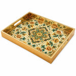 Dahlia Medallion Glass Serving Tray – Gold Floral Border - MintiHome