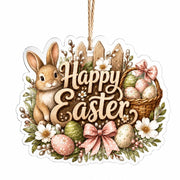 Easter Bunny Acrylic Hanging Wall Decor – Rustic Happy Easter Sign - MintiHome