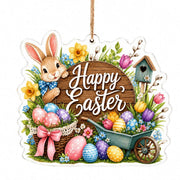 Easter Bunny Wheelbarrow Acrylic Hanging Wall Decor – Basket Sign - MintiHome