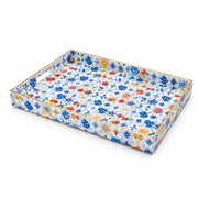 Flower Tile Serving Tray - Blue Gingham Checkerboard - MintiHome