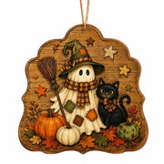 Friendly Ghost Cat MDF Wood Hanging Wall Decor – Pumpkin - MintiHome