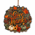 Give Thanks Acrylic Hanging Wall Decor – Pumpkin & Fall Leaves - MintiHome