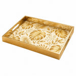 Gold Tropical Monstera Leaf Glass Serving Tray with Gold Frame - MintiHome