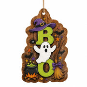 Halloween BOO Ghost Witch Hat MDF Hanging Sign – Spider Cauldron - MintiHome