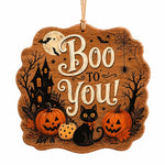 Halloween Boo to You MDF Hanging Sign – Pumpkin Ghost Cat Design - MintiHome