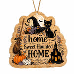 Halloween Home Sweet Haunted MDF Sign – Witch Cat Pumpkin Art - MintiHome