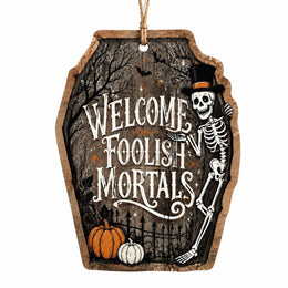 Halloween Skeleton Welcome MDF Hanging Sign – Coffin Shaped - MintiHome