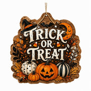 Halloween Trick or Treat Hanging Wall Decor – Rustic Wood Moon Sign - MintiHome
