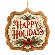 Happy Holidays Shield MDF Wood Hanging Wall Decor – Holly - MintiHome