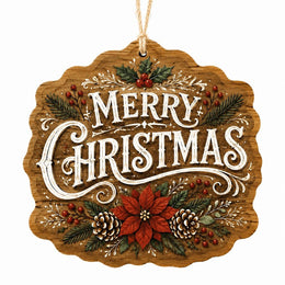 Merry Christmas Calligraphy MDF Wood Sign – Poinsettia - MintiHome