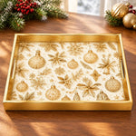 Black Christmas Glass Tray with Gold and Cream Ornament Cluster - MintiHome