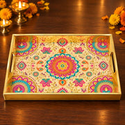 Diya Mandala Paisley Glass Serving Tray – Gold Festival - MintiHome