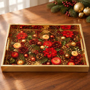 Black Christmas Glass Tray with Pinecones and Berry Clusters - MintiHome