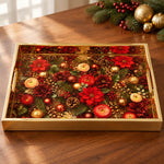Black Christmas Glass Tray with Gold Ornaments, Nutcracker and Sleigh - MintiHome