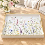 Christmas Poinsettia Holly Glass Serving Tray with Gold Frame, 40x30cm - MintiHome