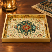 Moroccan Quatrefoil Gold Decorative Tray, 40x30cm Tempered Glass - MintiHome