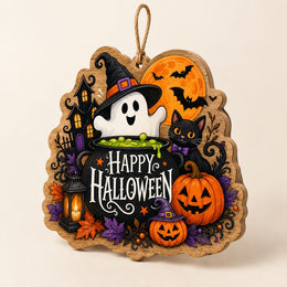 Welcome to Our Home Halloween Wood Sign – Ghost Sunflower - MintiHome