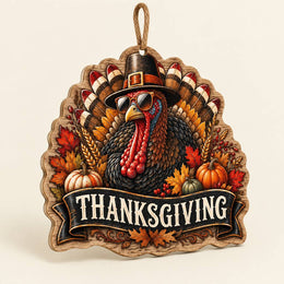 Thanksgiving Turkey MDF Hanging Wall Decor – Pilgrim Hat - MintiHome