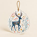 Christmas Blue Folk Deer Floral Acrylic Hanging Wall Decor - MintiHome