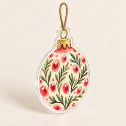 Pink and Green Folk Floral Christmas Acrylic Ornament Wall Decor - MintiHome