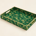 Emerald Gold Bloom Plastic Serving Tray – Full Print Border - MintiHome