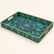 Ramadan Decorative Plastic Serving Tray – Teal Concentric Mandala - MintiHome