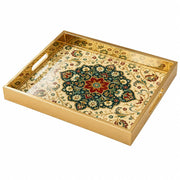 Persian Mandala Glass Serving Tray with Gold Frame - MintiHome
