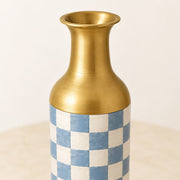 Emerald Check Metal Flower Vase – Dusty Blue Checker - MintiHome