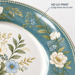 Blue and White Toile Floral Charger Plate – Hibiscus Gold Rim Table Decor - MintiHome