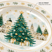 White Christmas Charger Plate with Tree and Gold Gift Boxes - MintiHome
