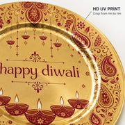 Happy Diwali Floral Paisley Charger Plate – Gold Electroplated Festive Under Plate for Holiday Table - MintiHome