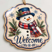 Round Christmas Welcome Wooden Sign with Pine Trees and Pinecones - MintiHome