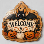 Welcome Halloween MDF Wood Hanging Wall Decor – Bat Pumpkin - MintiHome