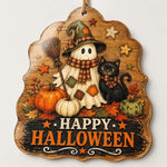 Trick or Treat MDF Wood Hanging Wall Decor – Ghost Pumpkin - MintiHome