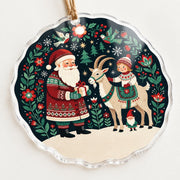 Christmas Blue Folk Deer Floral Acrylic Hanging Wall Decor - MintiHome